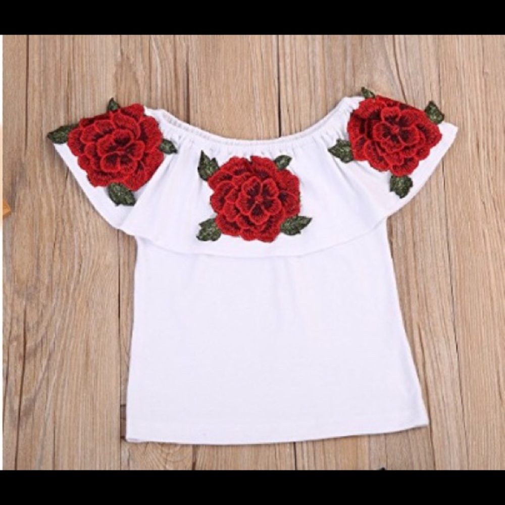 Take 50% OFF💥Last 1 🎉White W/Red Flower Top 3/4 - Picture 2 of 5
